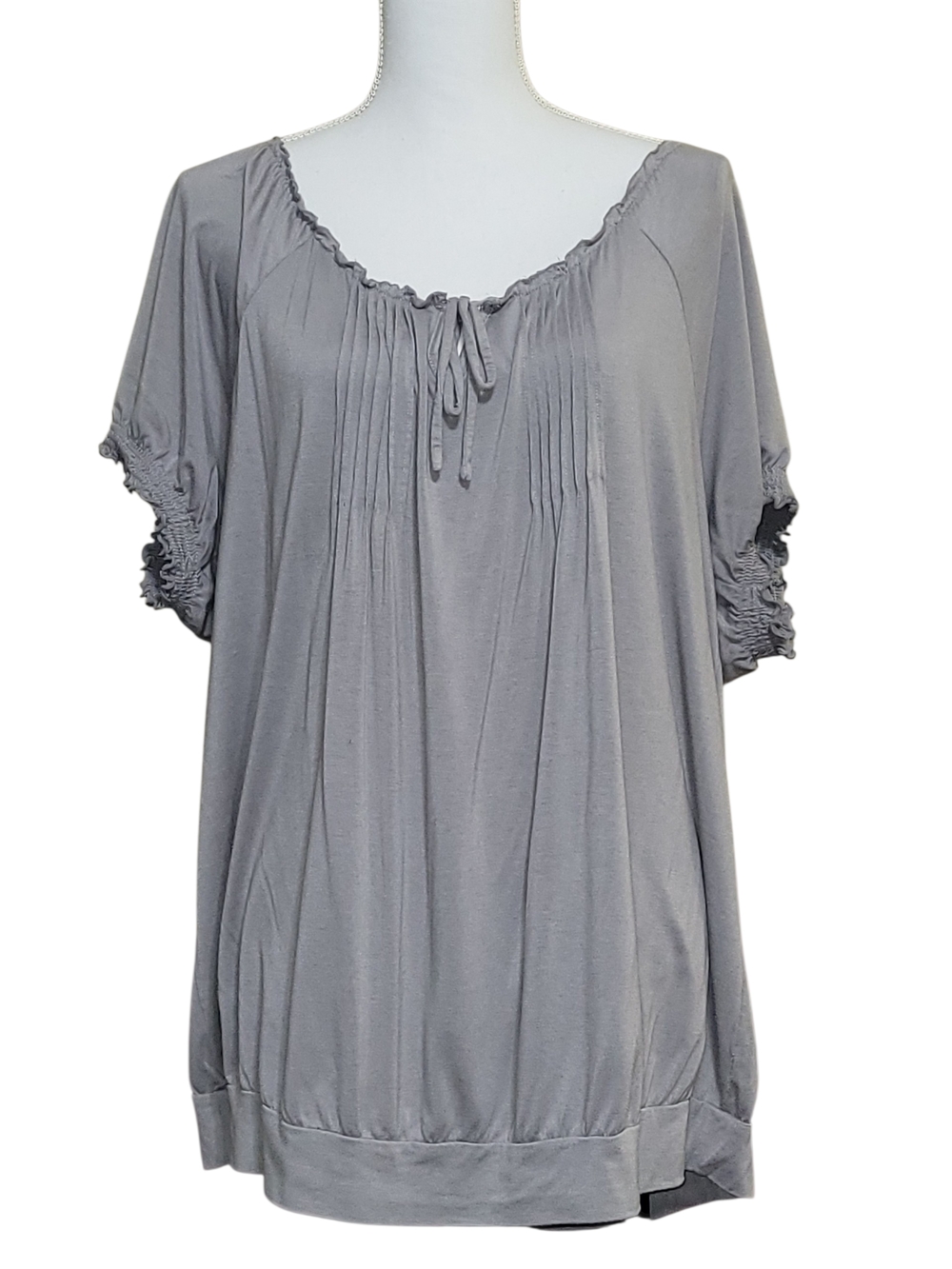 Lane Bryant Modern Fit Gray Pleated Tie-Front Blouse